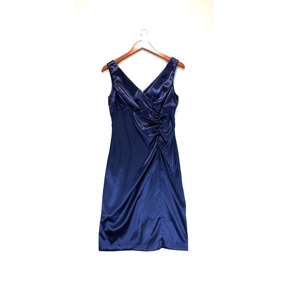 Betsy & Adam Dress Deep Blue Satin Feminine Wedding Party Prom Midi Dress, Sz 8